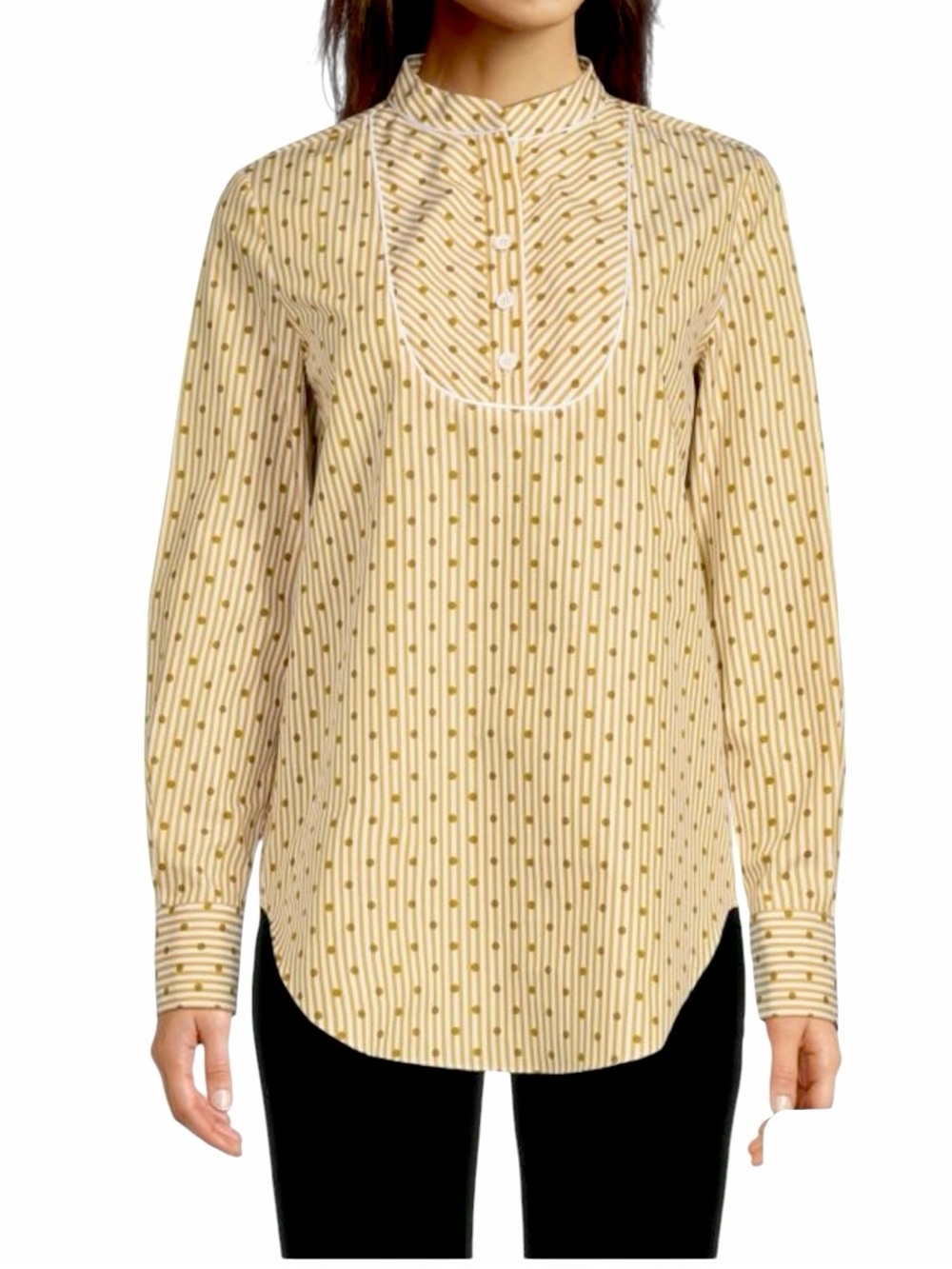 Piazza Sempione Shirt Blouse US 10 Polka Dot Stripe Bib Front Cotton Italy NWOT